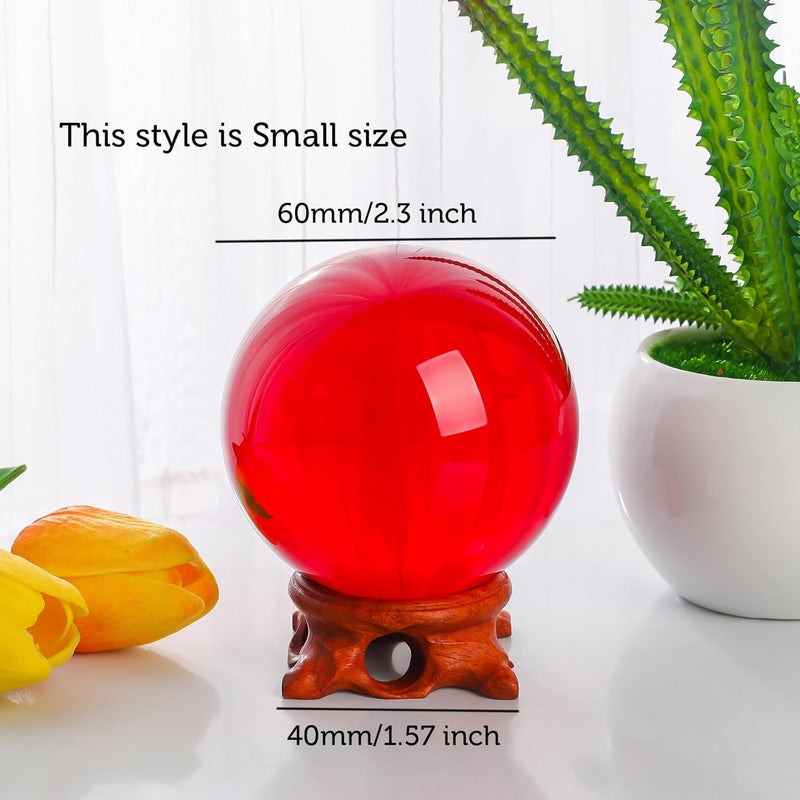 Modaier Small Red Crystal Ball 60mm/2.3 inch with Rose Wooden Stand and Gift Box for lensball Photography,Fortune Teller,Feng Shui, Witchcraft Decor,Scrying,Magic,Crystal Orb Prop Decorative Glass Sphere - Image 2